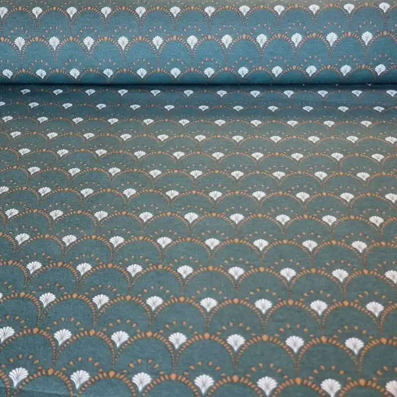 Tela de Loneta Petróleo Estampada en Dorado y Blanco (ancho 2,80M) Ordena Ya