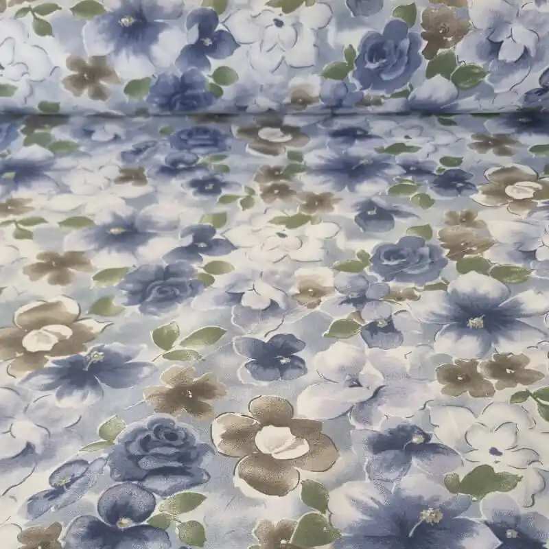 Tela de Viella Azul Azafata Flores 100% algodón (ancho 1,50M) Garantía De Devolución De Dinero