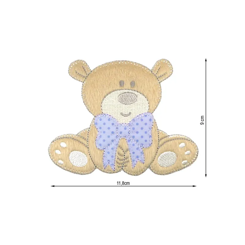 A Buen Precio Parche termoadhesivo 118x90mm bordado Oso lazo azul - Marrón 04
